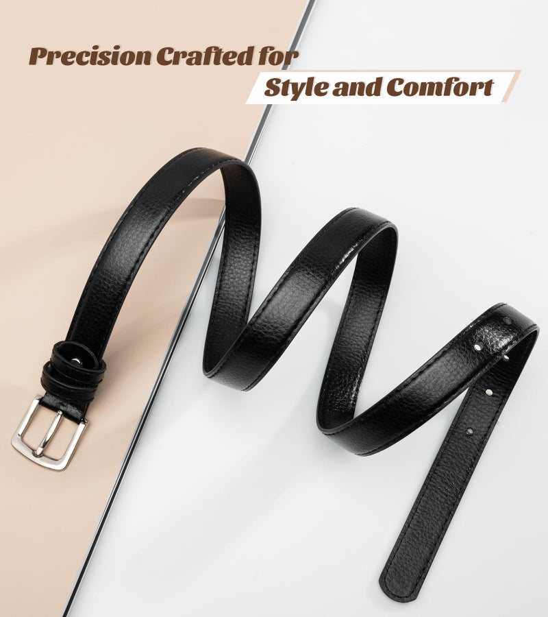 maikun Womens Black Belt, PU Leather Belt Black for Women Pants Jeans Length 42.5'' - Image 3